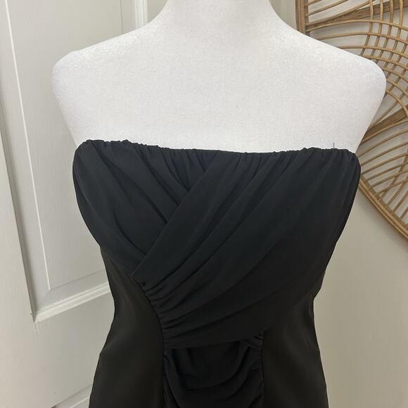 CALVIN KLEIN Black Ruched Convertible Strap Strapless Cocktail Dress SZ 10 - Picture 2 of 5